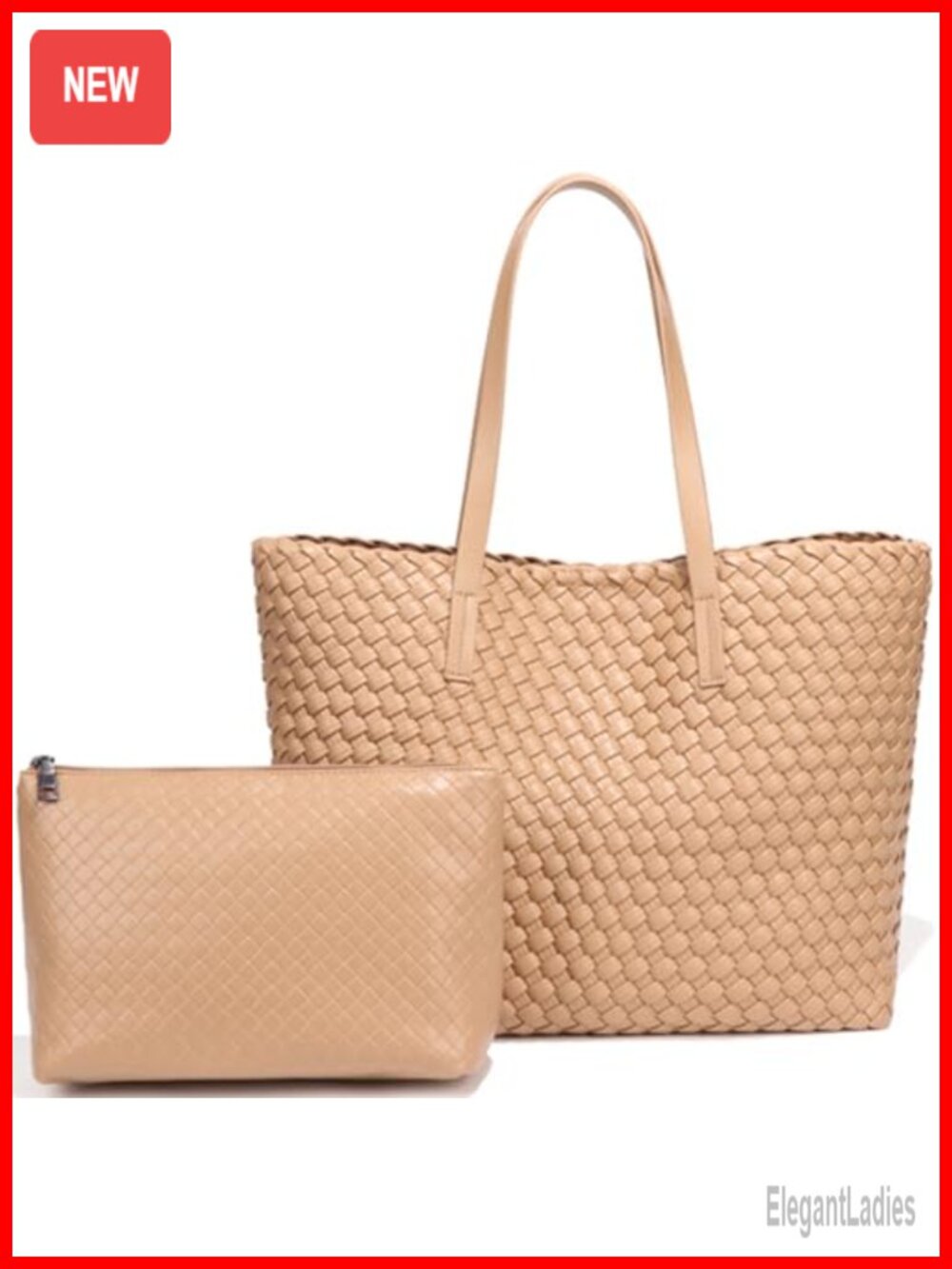 Woven Woven Leather Tote Bag Large Shoulder Handbag with Matching Pouch